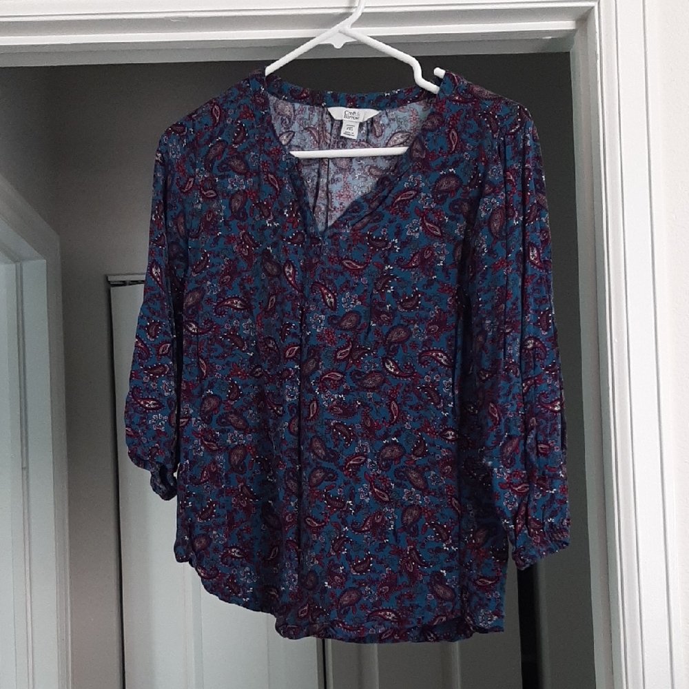 Croft & Barrow Blue 3/4 Sleeve Relaxed Blouse